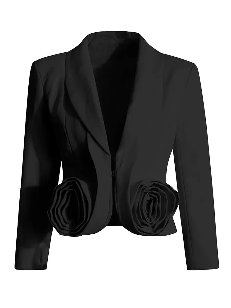 Maggie Lapel Long Sleeve Spliced Appliques Top High Waist A-Line Skirt Chic Set