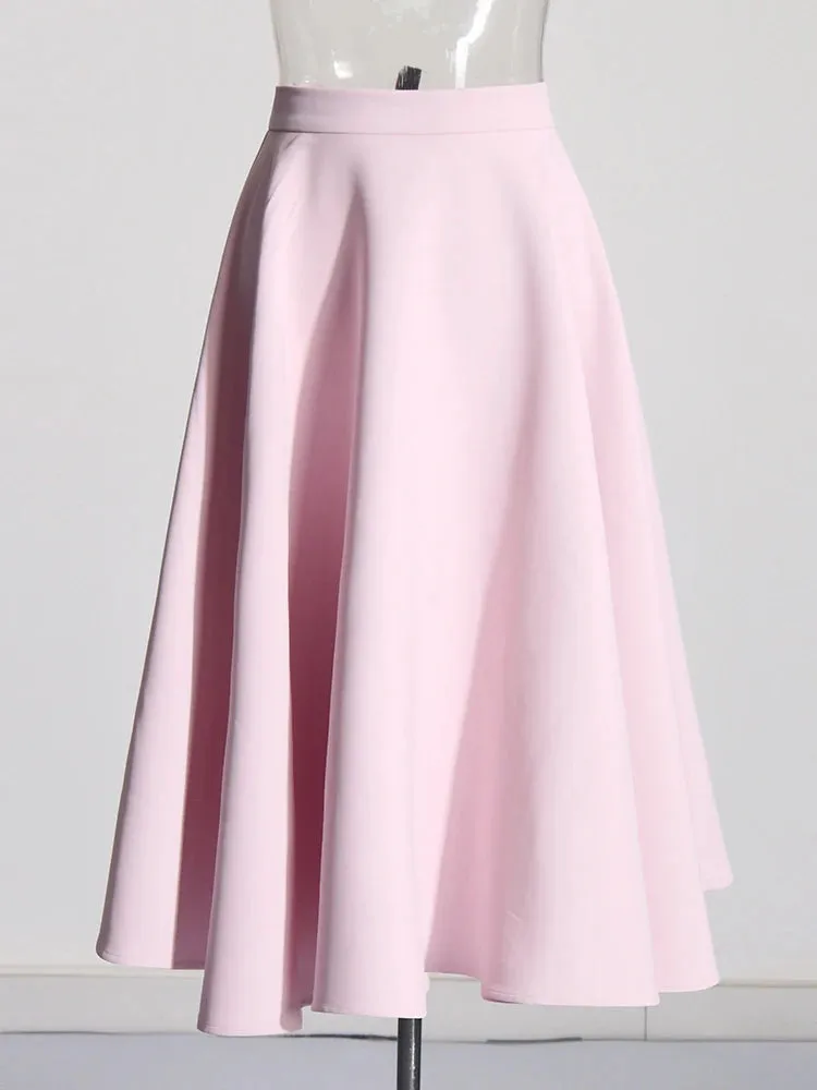 Maggie Lapel Long Sleeve Spliced Appliques Top High Waist A-Line Skirt Chic Set