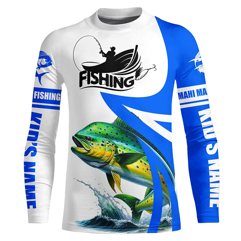 Mahi mahi fishing Custom sun protection Kid long sleeve fishing shirts, Dorado fishing jerseys | Blue NQS5320