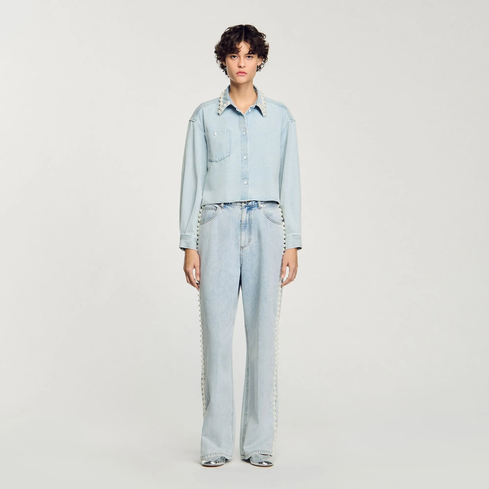 Maia Denim Shirt With Beaded Collar Light Bu Jean