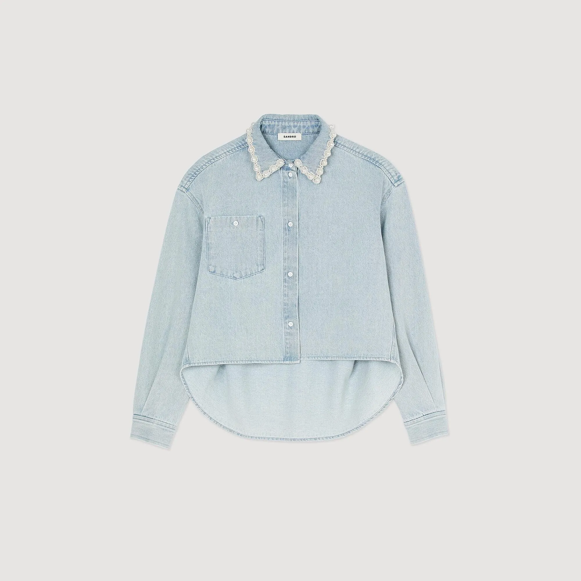 Maia Denim Shirt With Beaded Collar Light Bu Jean