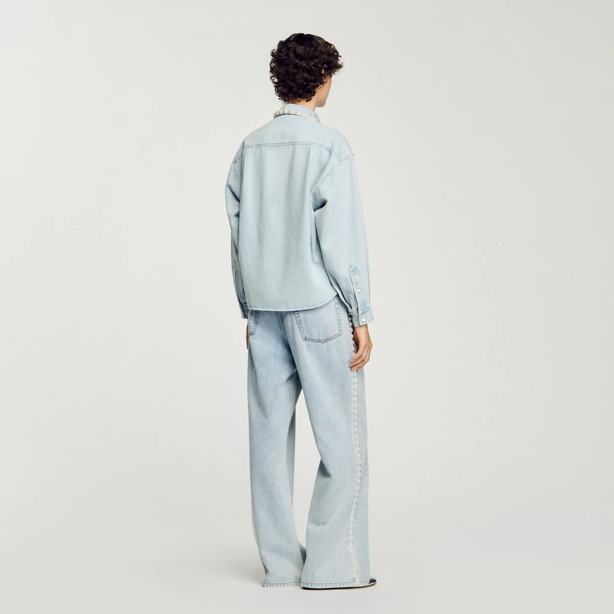 Maia Denim Shirt With Beaded Collar Light Bu Jean