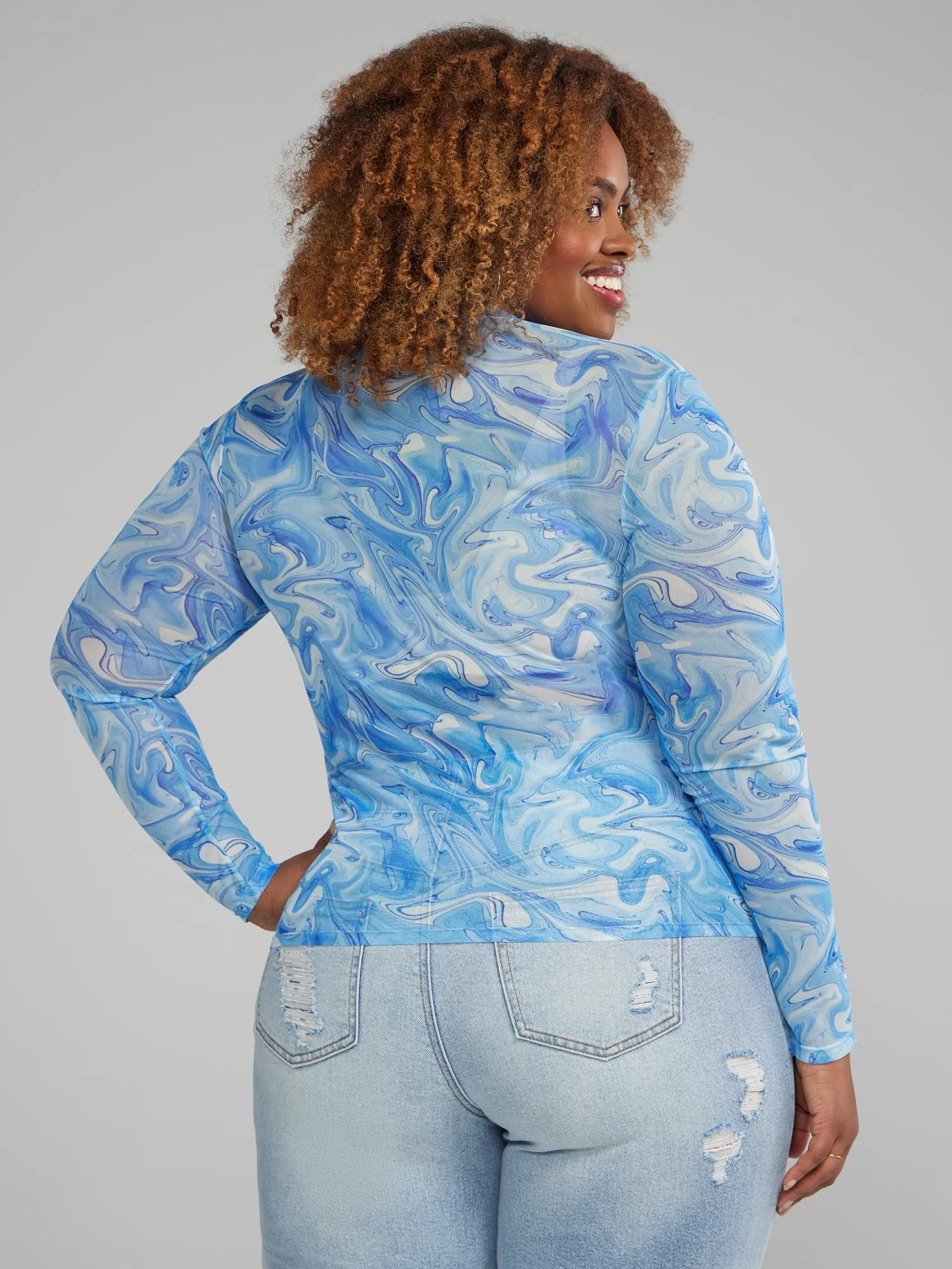 Marble Print Mesh Top