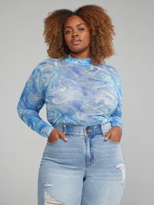 Marble Print Mesh Top