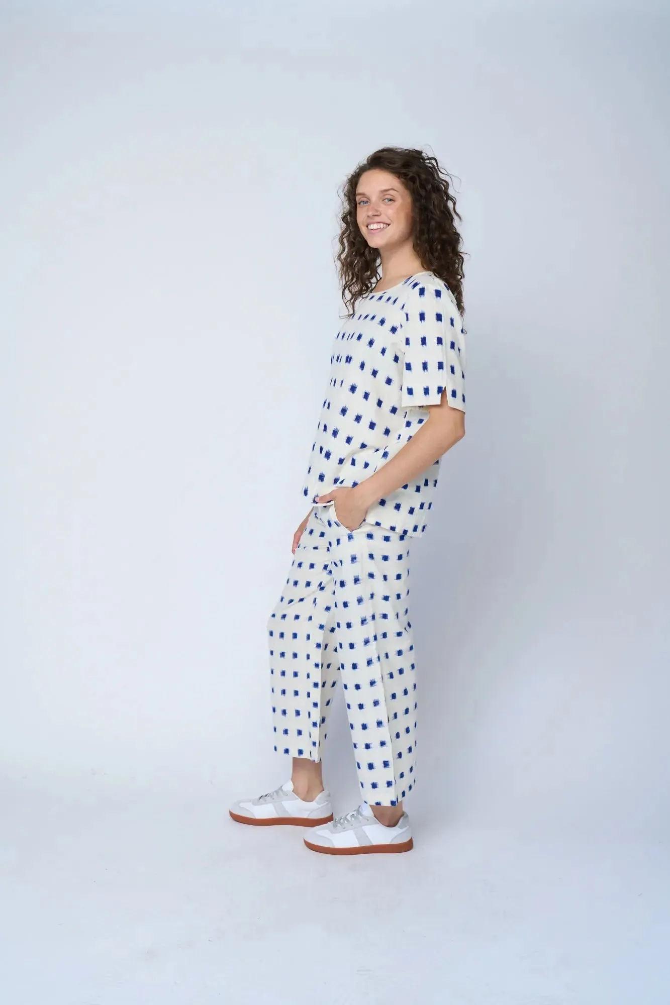 Mare Boxy Cropped Shirt Ikat Squares by And For Good