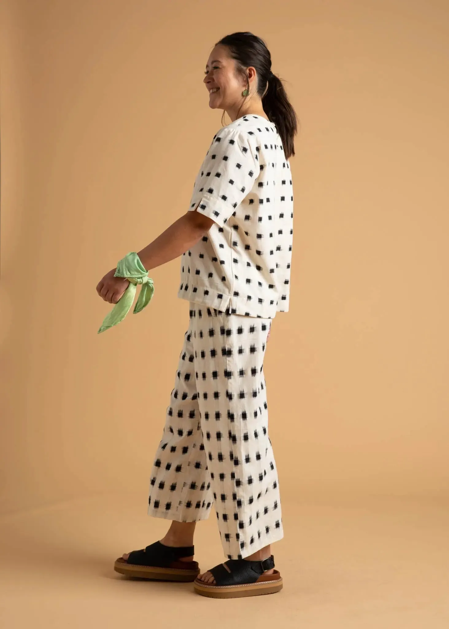 Mare Boxy Cropped Shirt Ikat Squares by And For Good