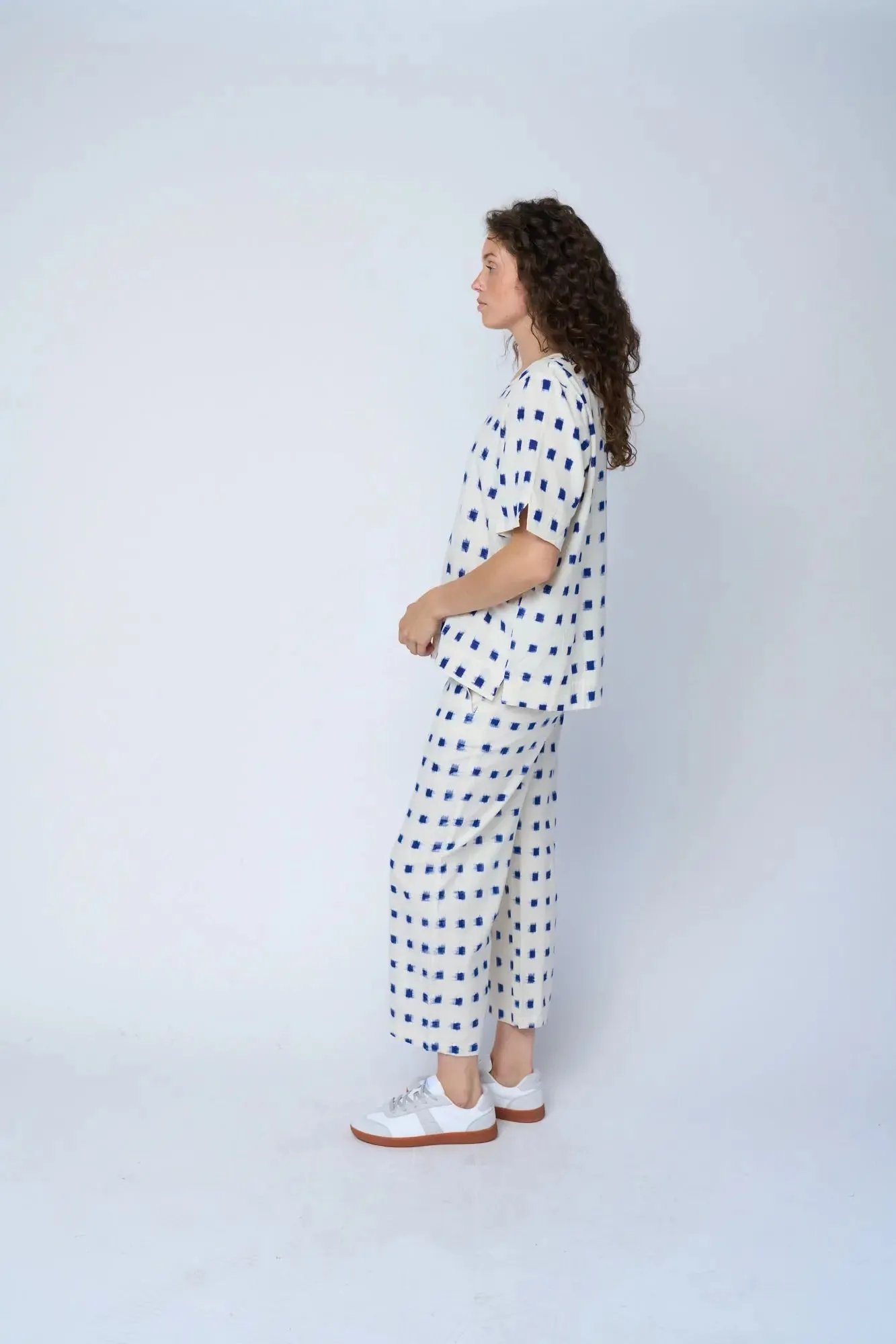 Mare Boxy Cropped Shirt Ikat Squares by And For Good