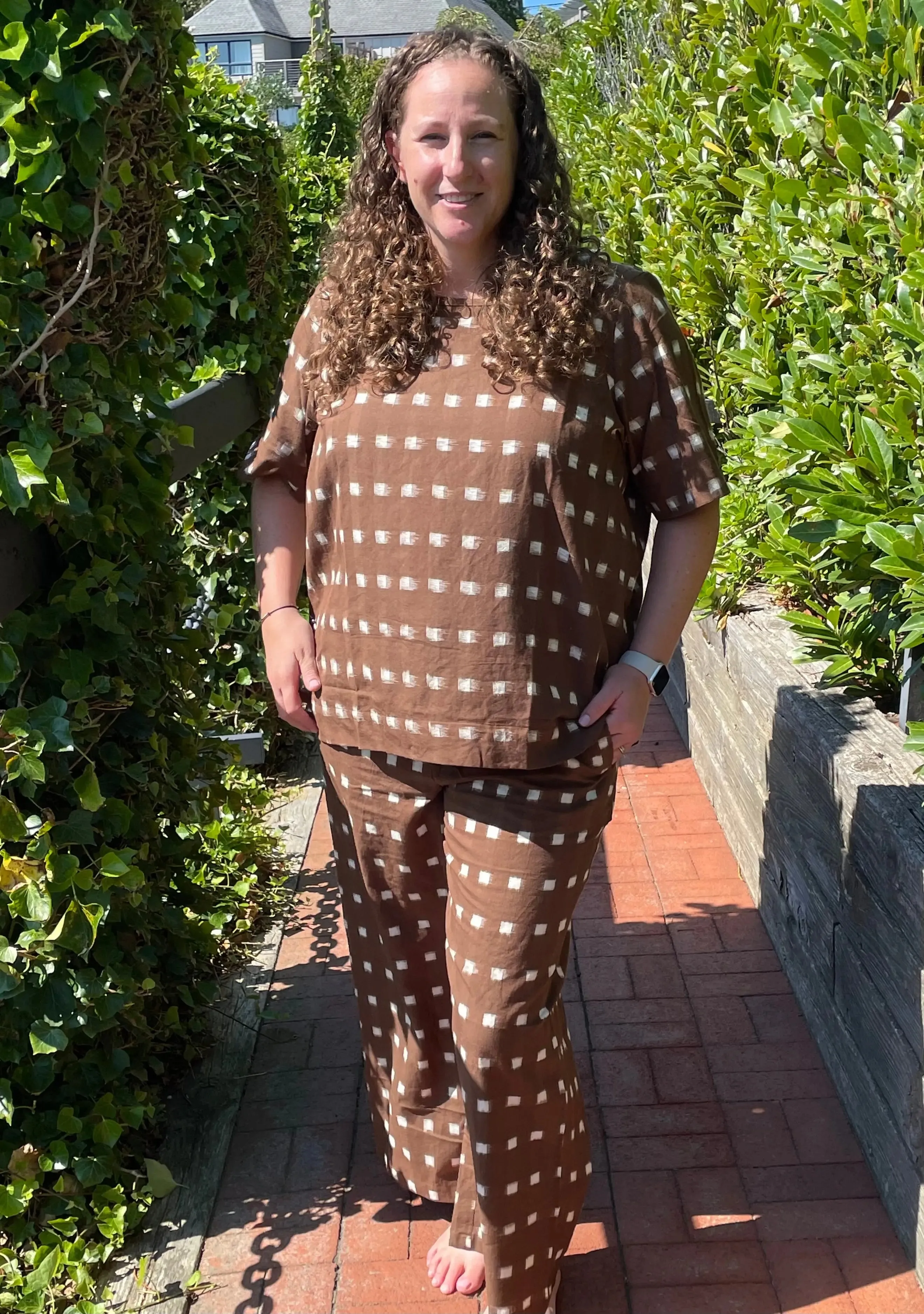Mare Boxy Cropped Shirt Ikat Squares by And For Good
