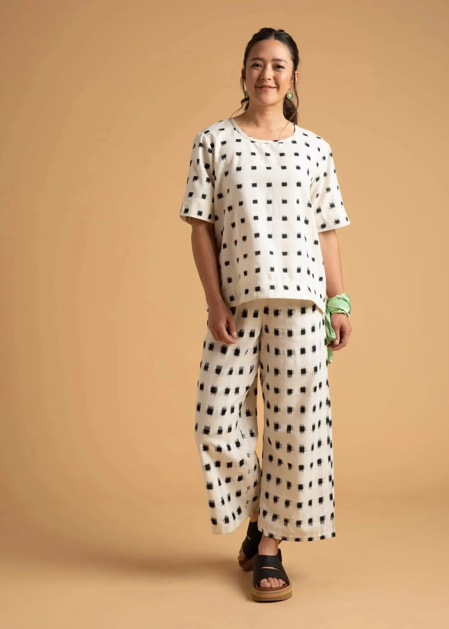 Mare Boxy Cropped Shirt Ikat Squares by And For Good