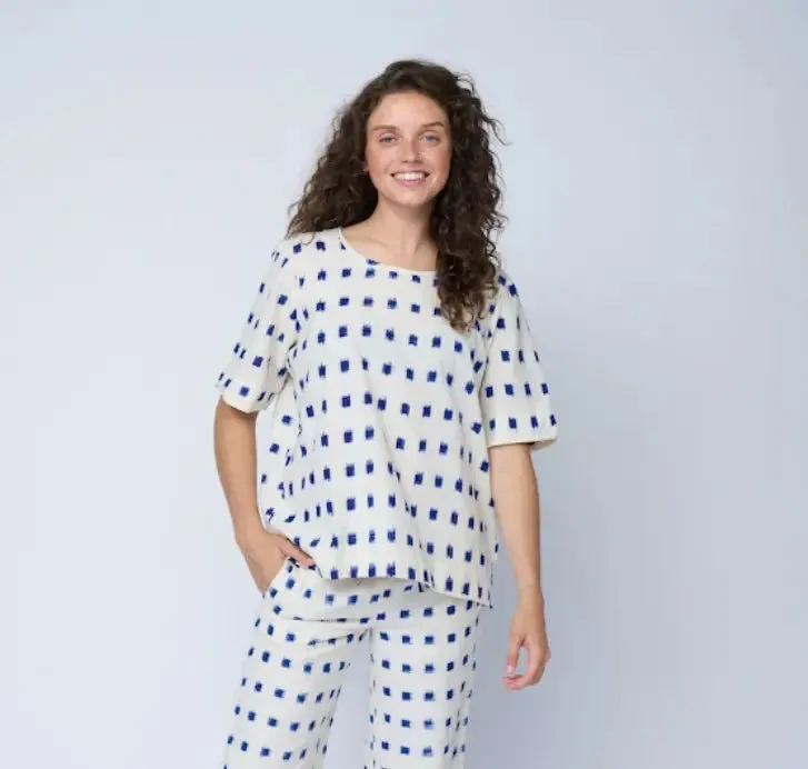 Mare Boxy Cropped Shirt Ikat Squares by And For Good