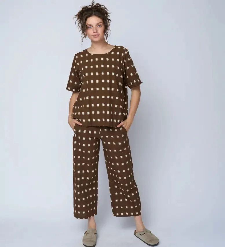 Mare Boxy Cropped Shirt Ikat Squares by And For Good