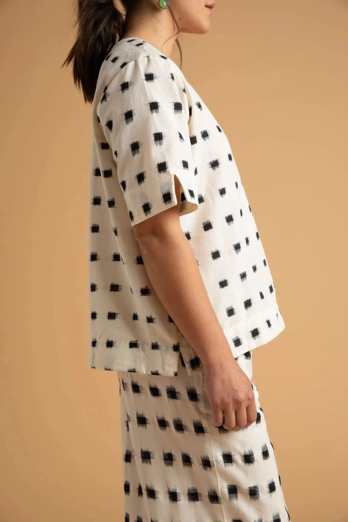 Mare Boxy Cropped Shirt Ikat Squares by And For Good