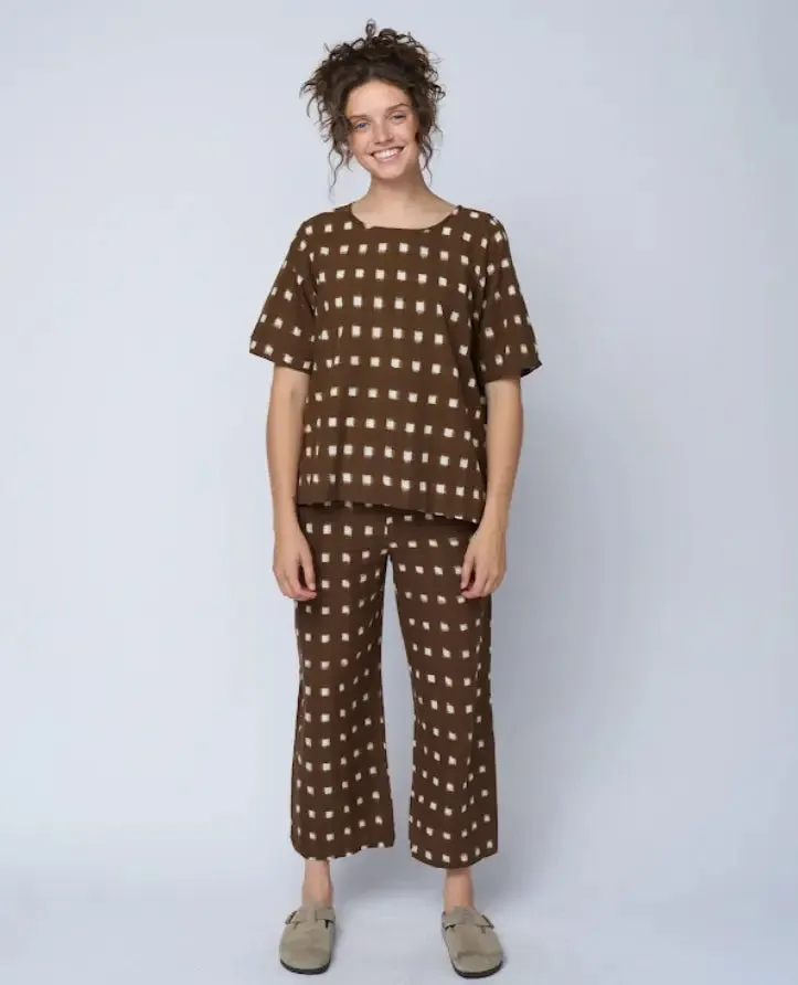 Mare Boxy Cropped Shirt Ikat Squares by And For Good
