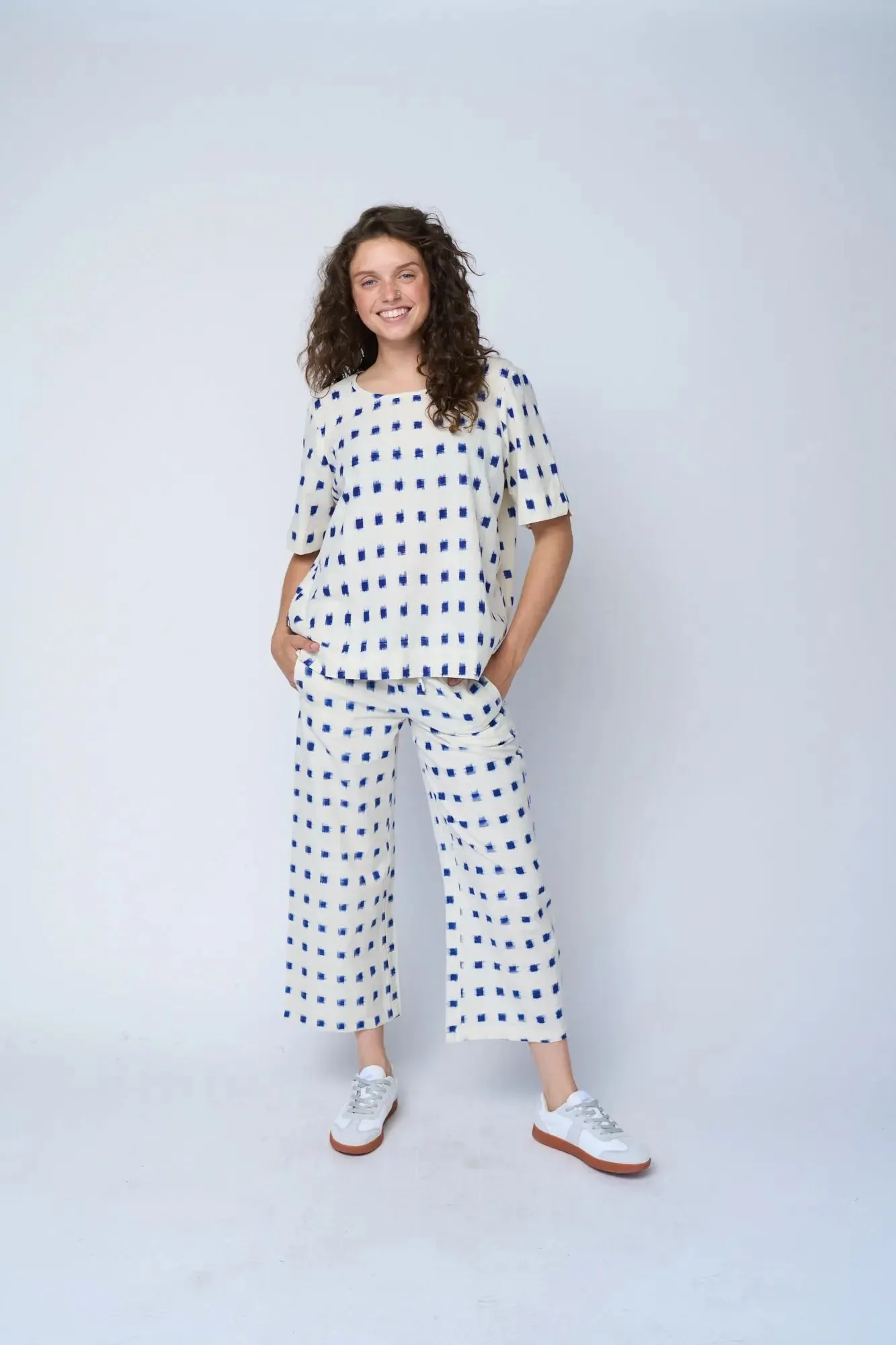 Mare Boxy Cropped Shirt Ikat Squares by And For Good