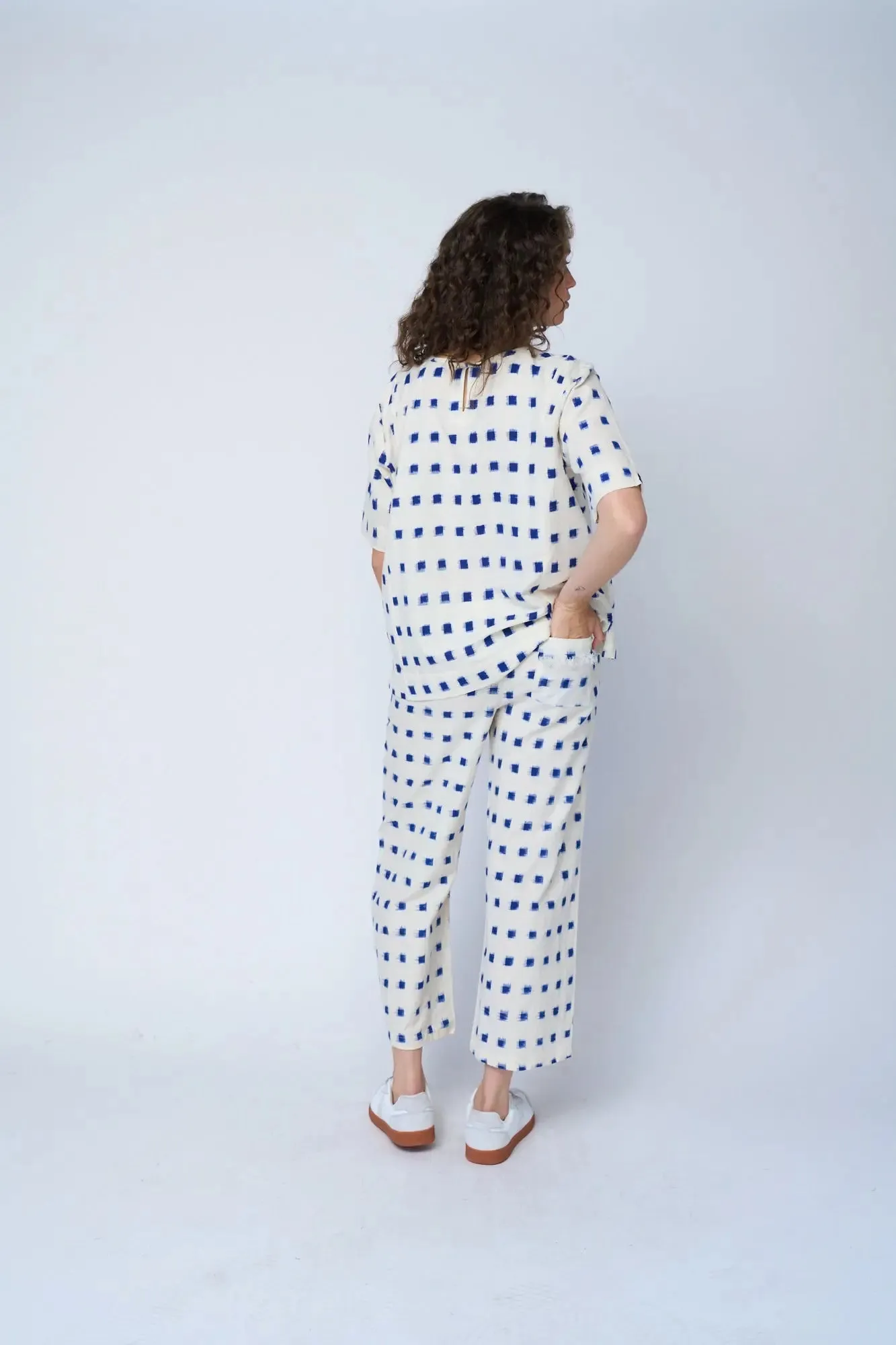Mare Boxy Cropped Shirt Ikat Squares by And For Good