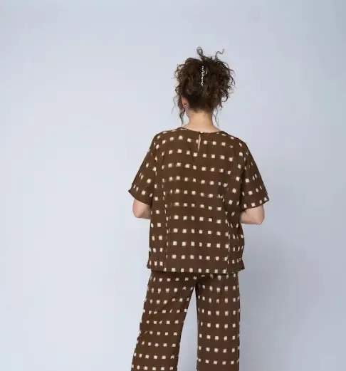 Mare Boxy Cropped Shirt Ikat Squares by And For Good