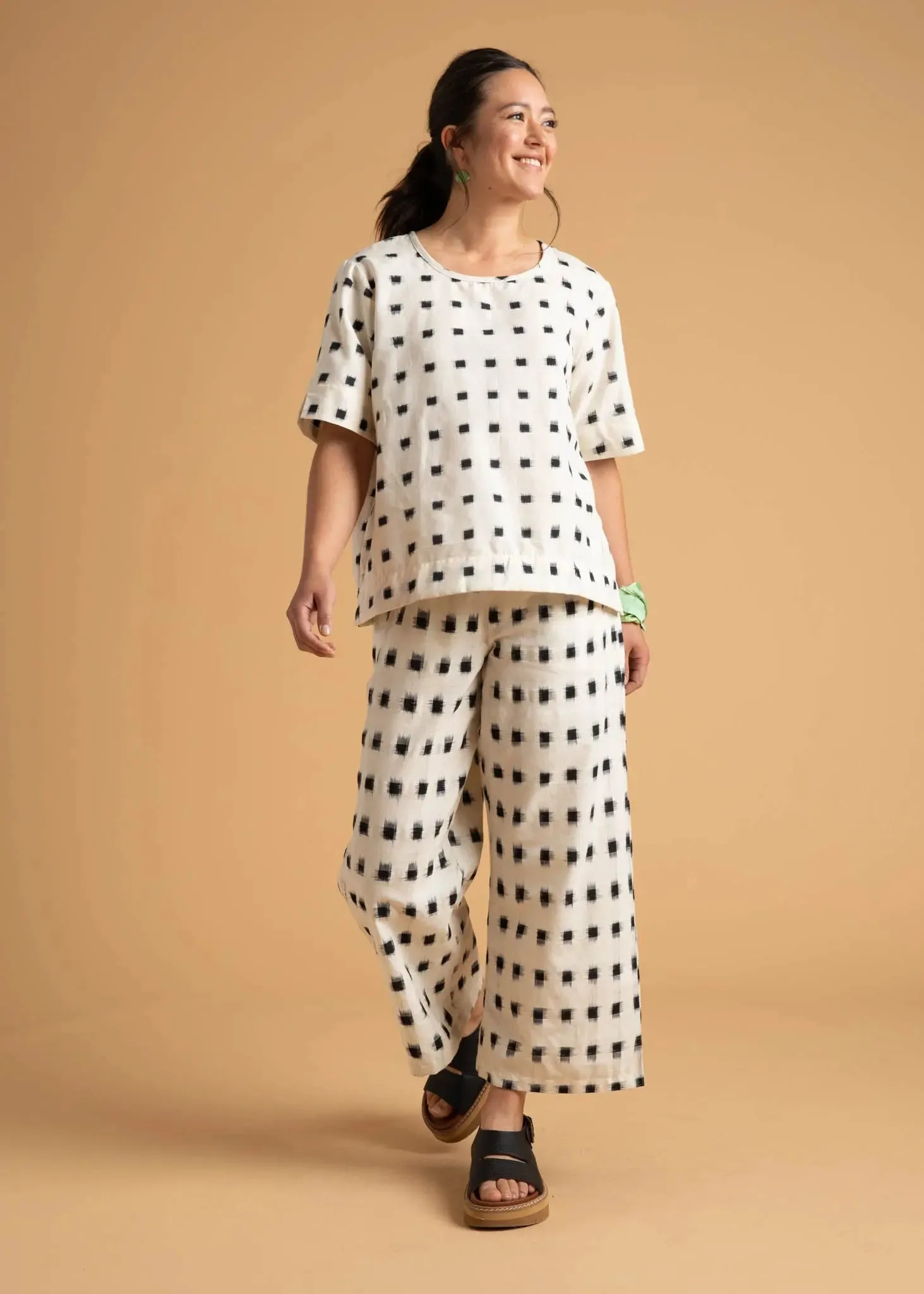 Mare Boxy Cropped Shirt Ikat Squares by And For Good