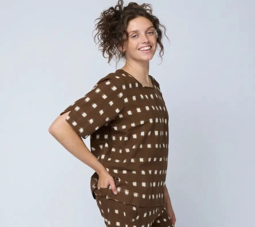 Mare Boxy Cropped Shirt Ikat Squares by And For Good