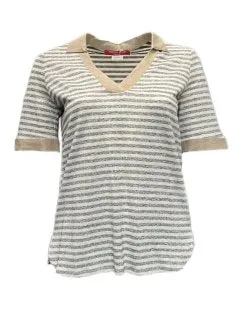 MARINA RINALDI Women's White Zambia Striped Sweater Medium $255 NWT