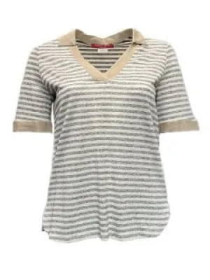 MARINA RINALDI Women's White Zambia Striped Sweater Medium $255 NWT