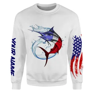 Marlin fishing American flag patriot Custom Name 3D All Over Printed Sweatshirt - NPQ620