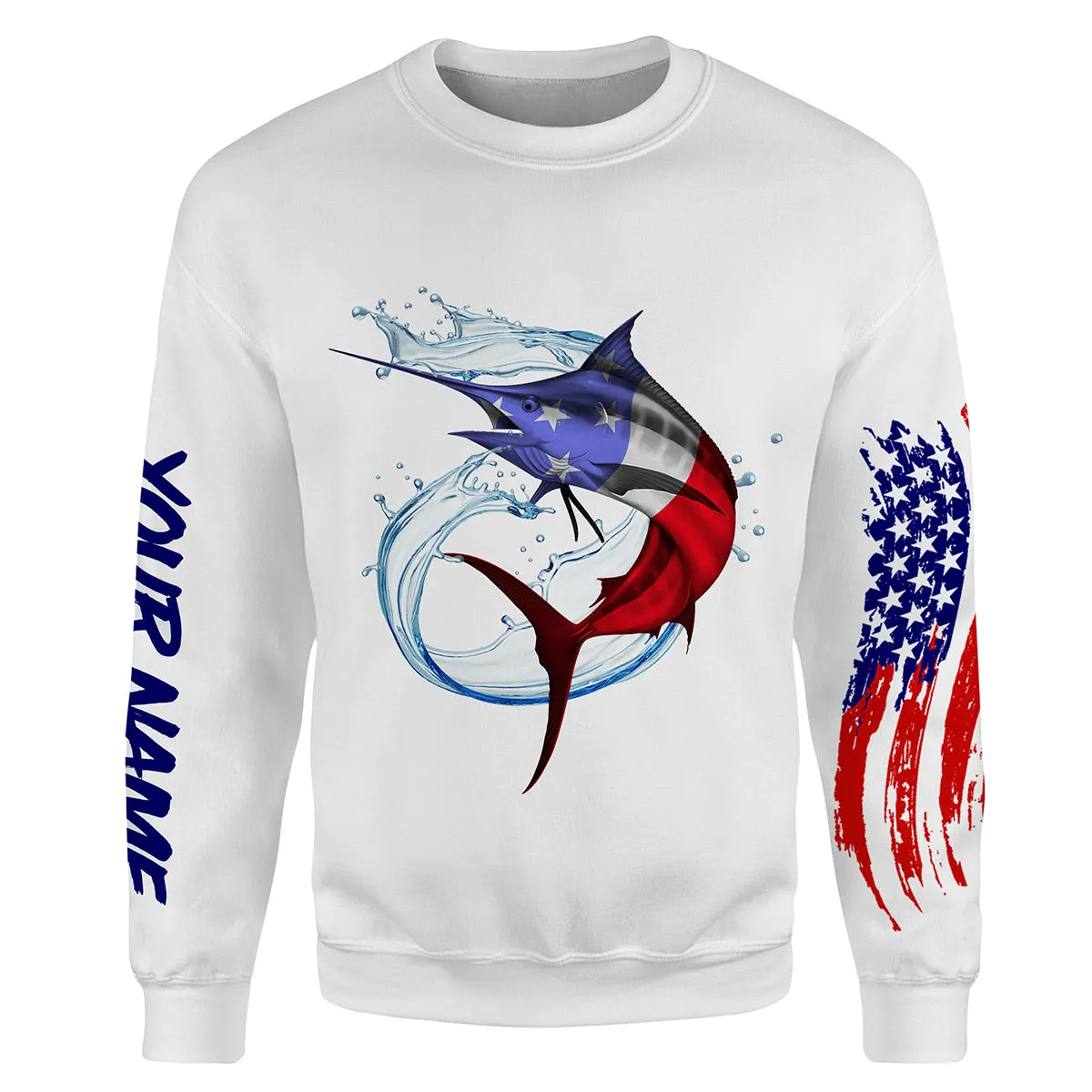 Marlin fishing American flag patriot Custom Name 3D All Over Printed Sweatshirt - NPQ620