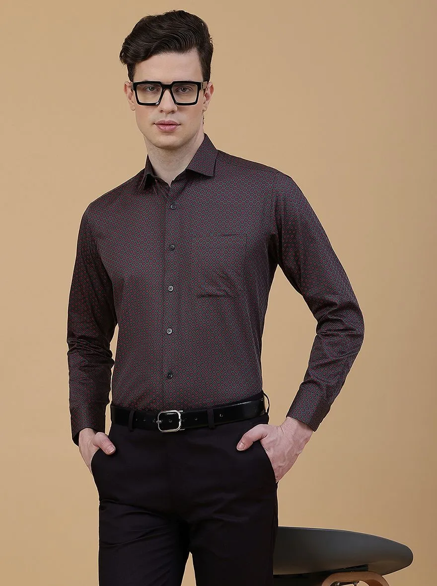 Maroon Printed Slim Fit Formal Shirt | Metal