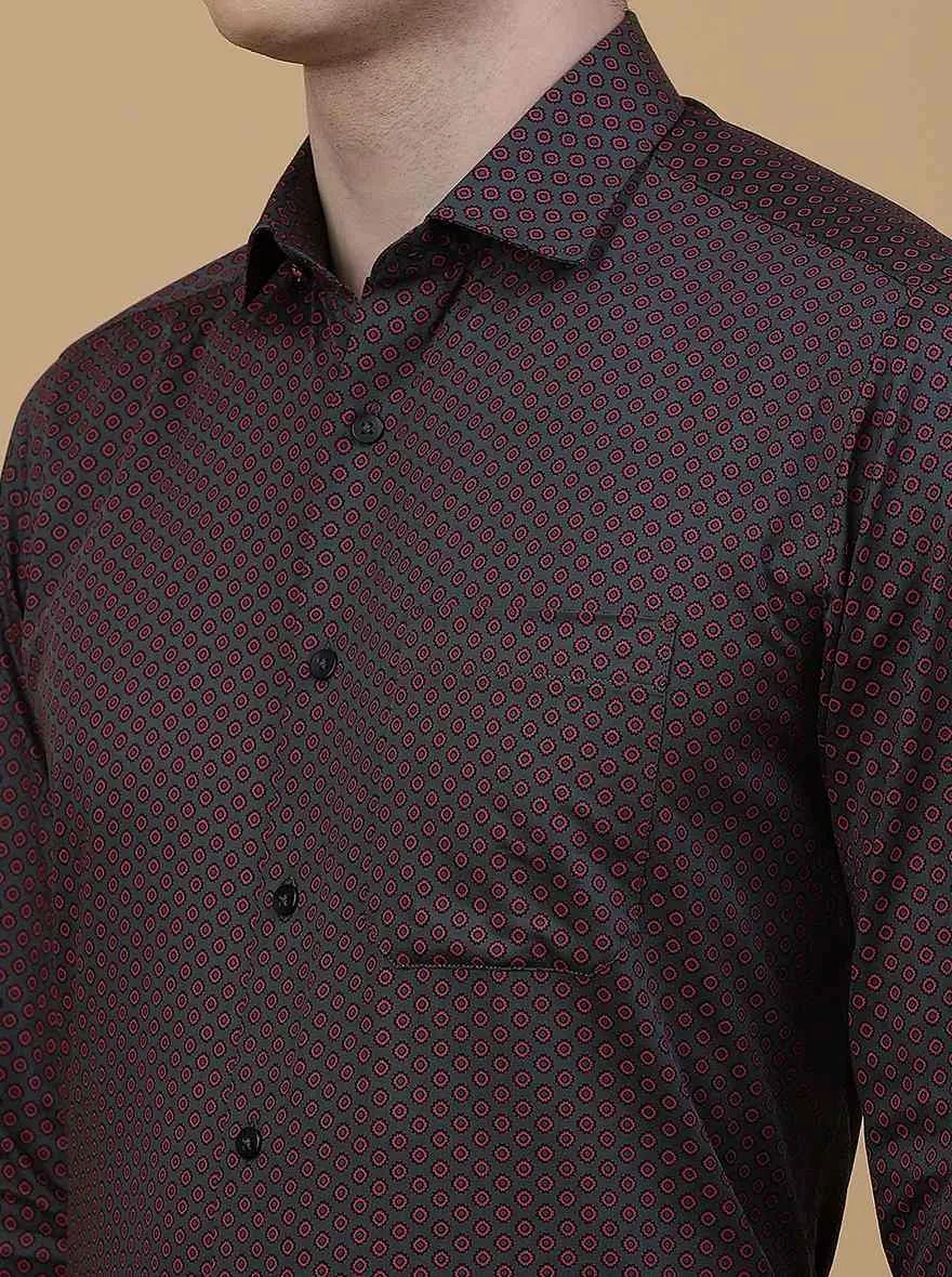 Maroon Printed Slim Fit Formal Shirt | Metal