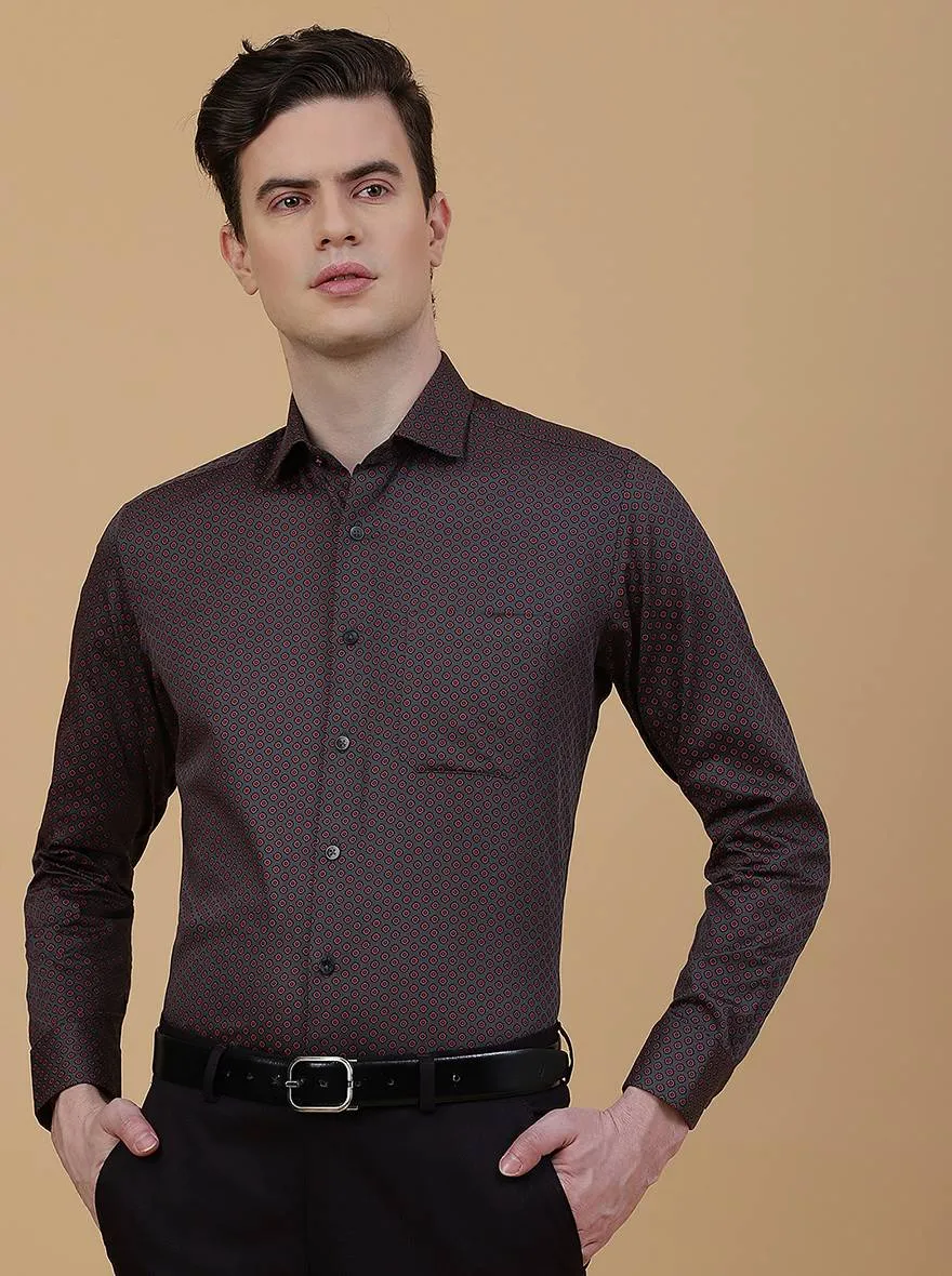 Maroon Printed Slim Fit Formal Shirt | Metal