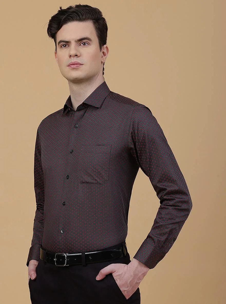 Maroon Printed Slim Fit Formal Shirt | Metal