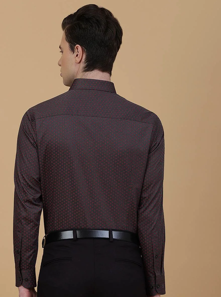 Maroon Printed Slim Fit Formal Shirt | Metal