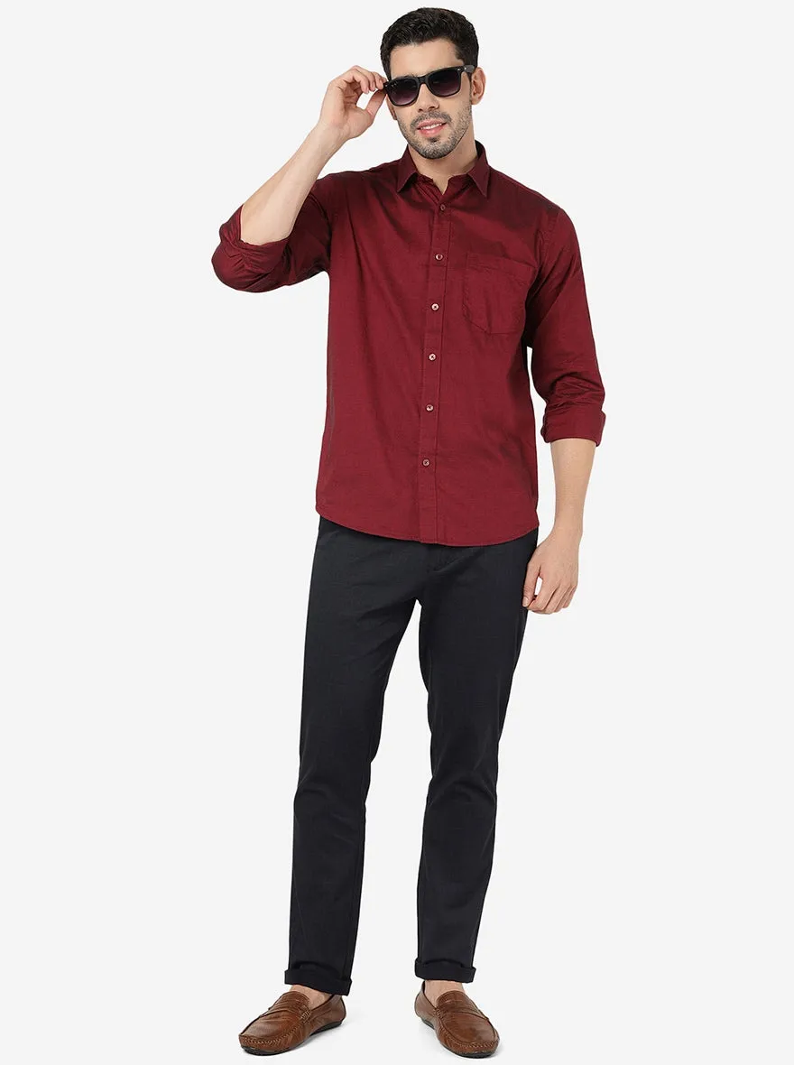 Maroon Solid Smart Fit Semi Casual Shirt | Greenfibre