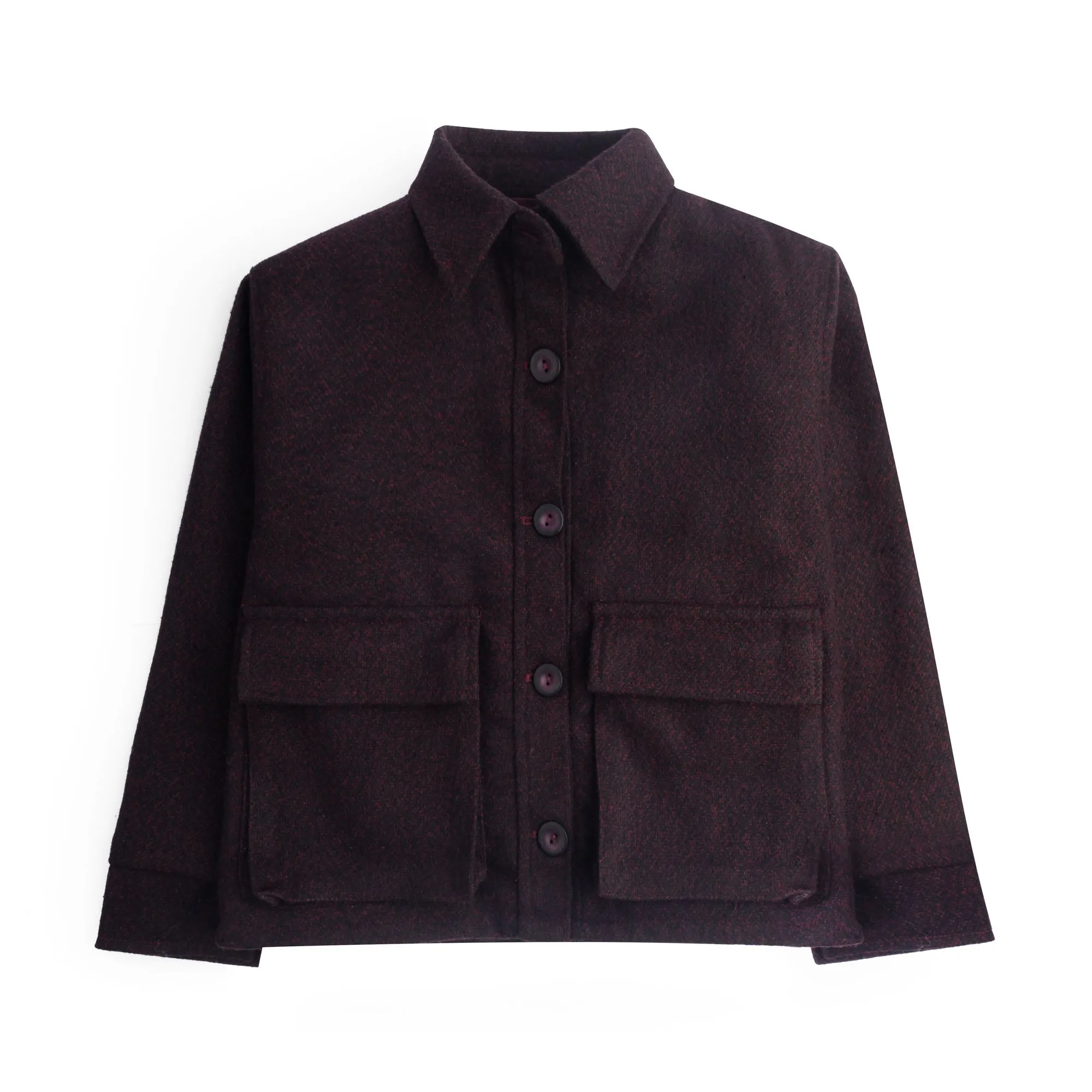 Maroon Tweed Double Pocket Jacket
