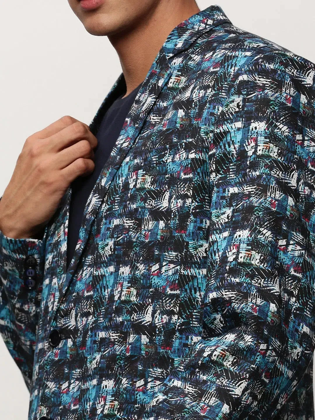 Men Blue Printed Casual Blazers-SOBLZ-082-17-Blue