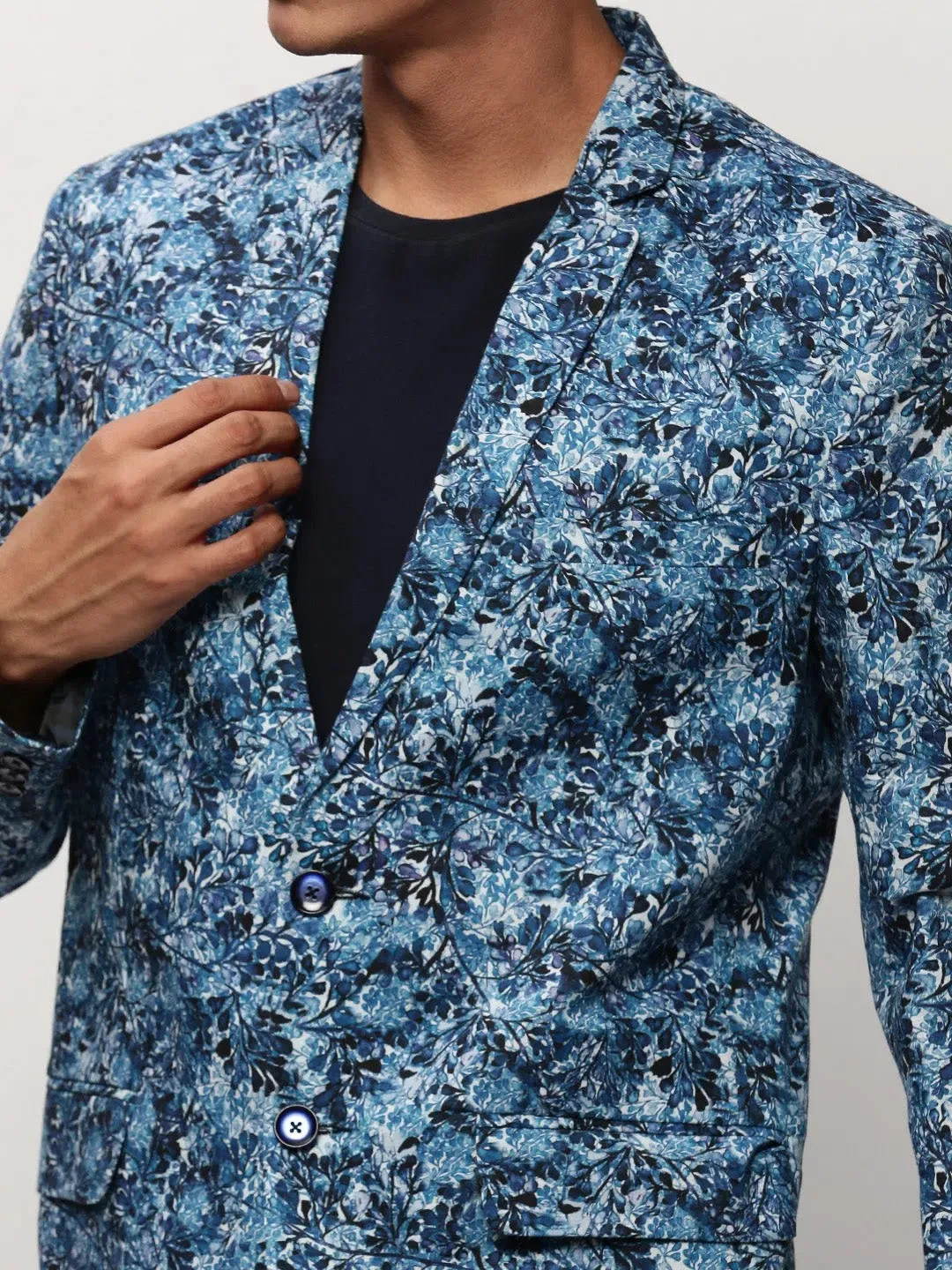 Men Blue Printed Casual Blazers-SOBLZ-082-6-Blue