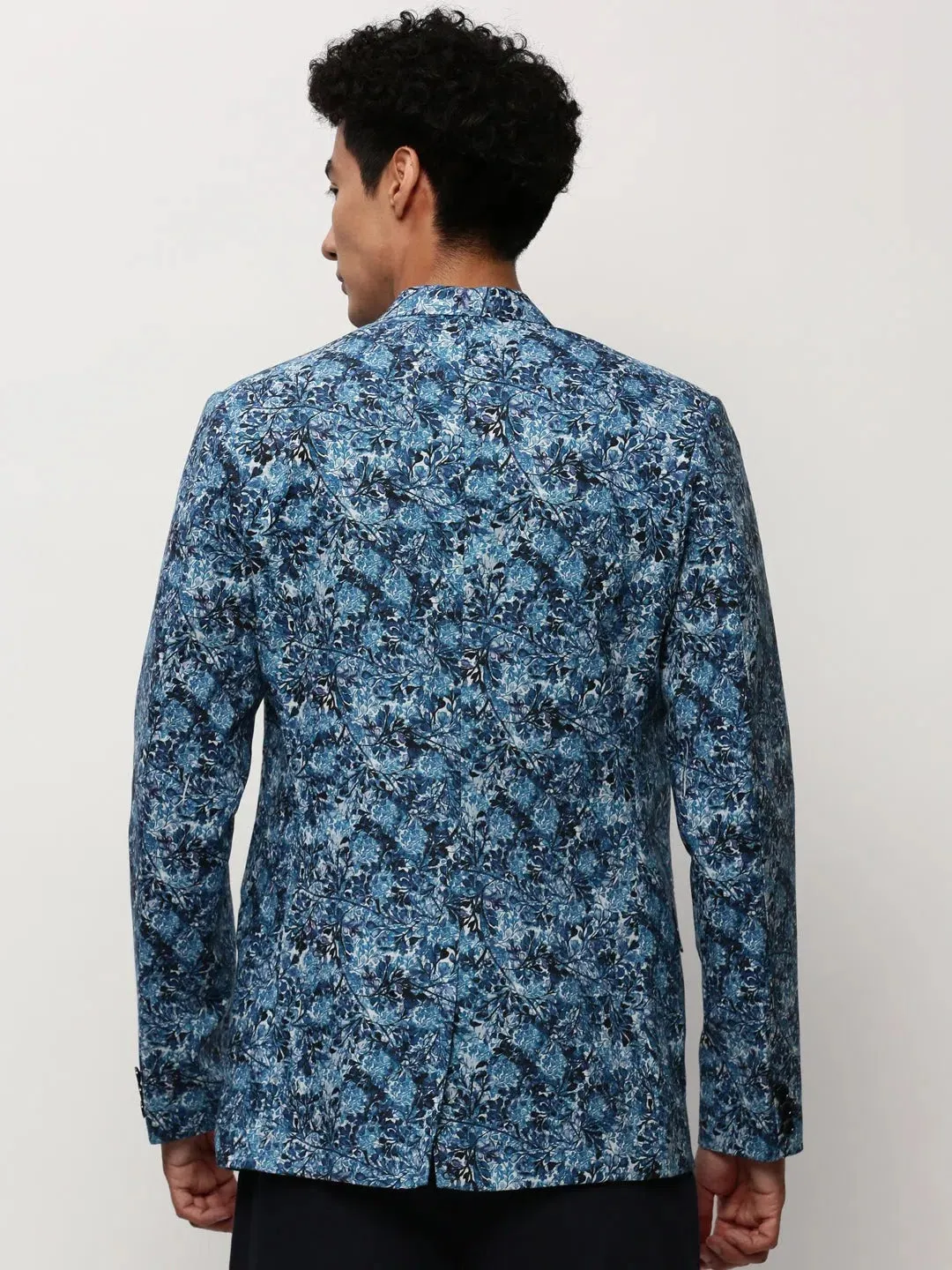 Men Blue Printed Casual Blazers-SOBLZ-082-6-Blue