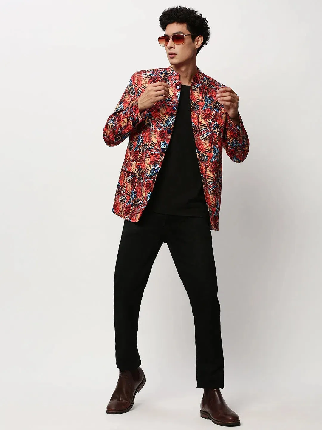 Men Coral Printed Casual Blazers-SOBLZ-083-3-Coral