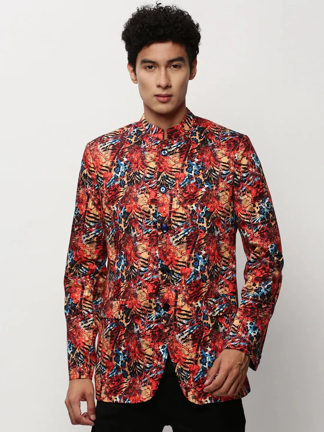 Men Coral Printed Casual Blazers-SOBLZ-083-3-Coral