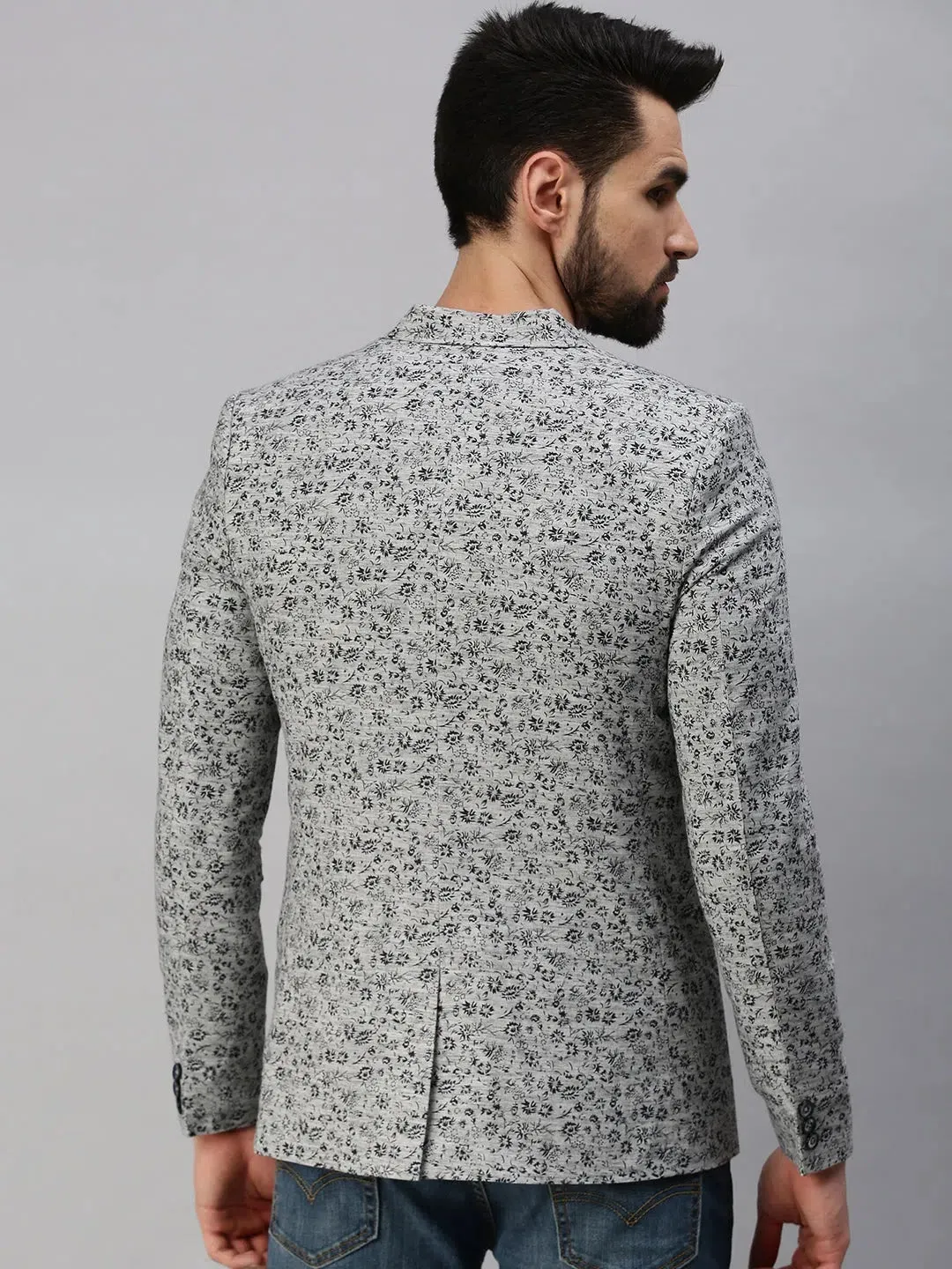 Men Grey Printed Party Blazers-SOBLZ247-Grey