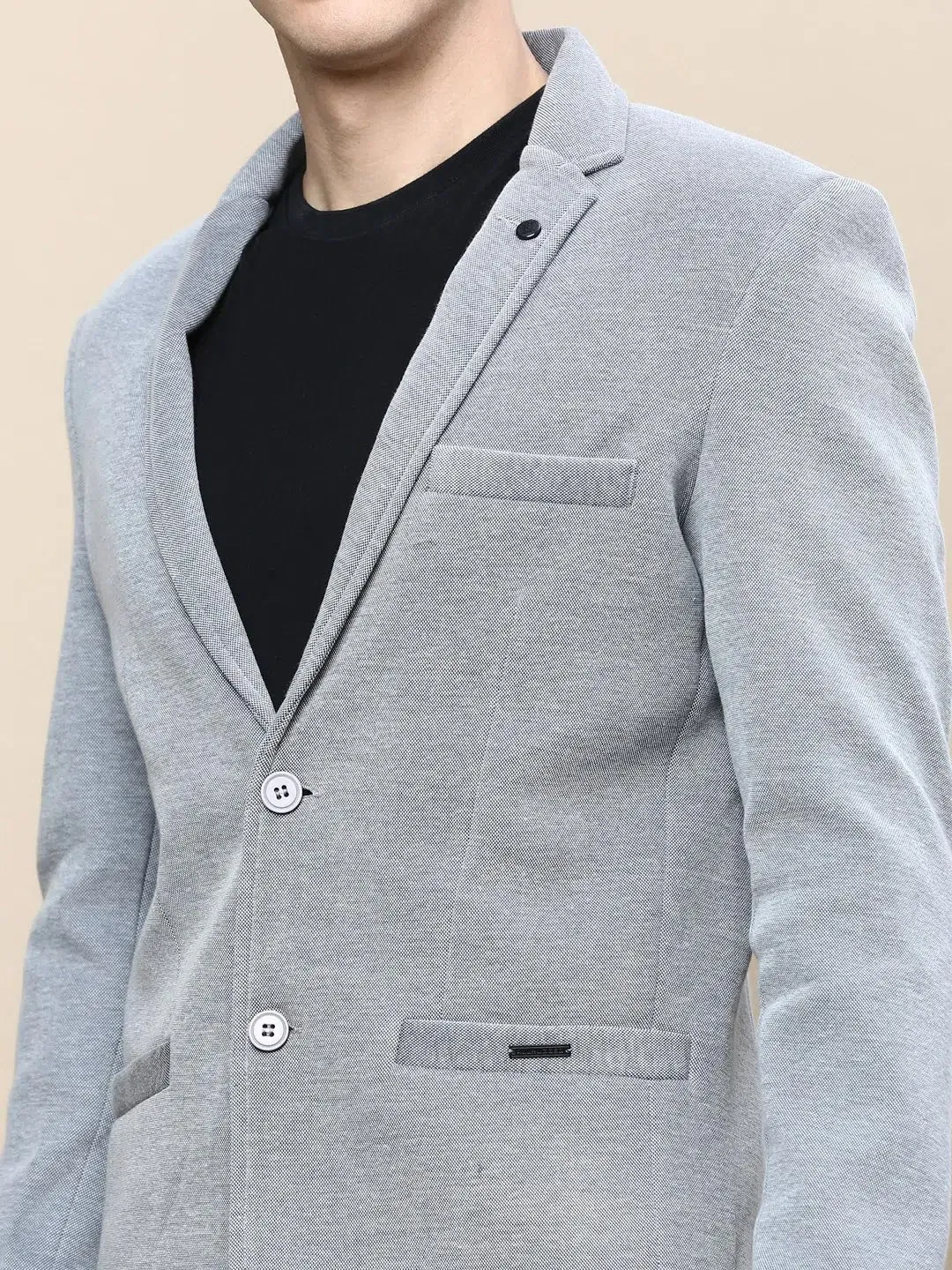 Men Grey Solid Casual Blazers-AR-41-Grey