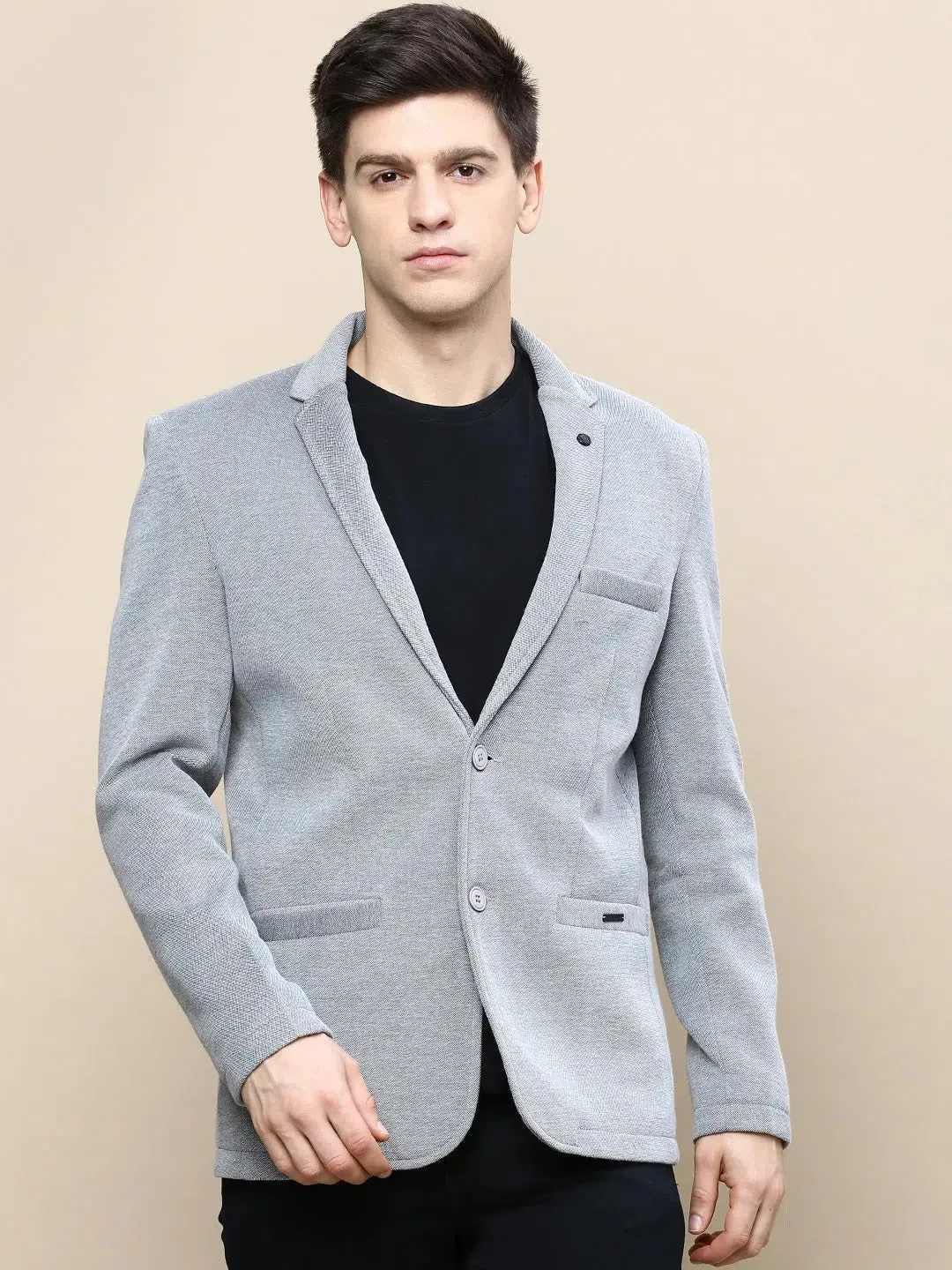 Men Grey Solid Casual Blazers-AR-41-Grey