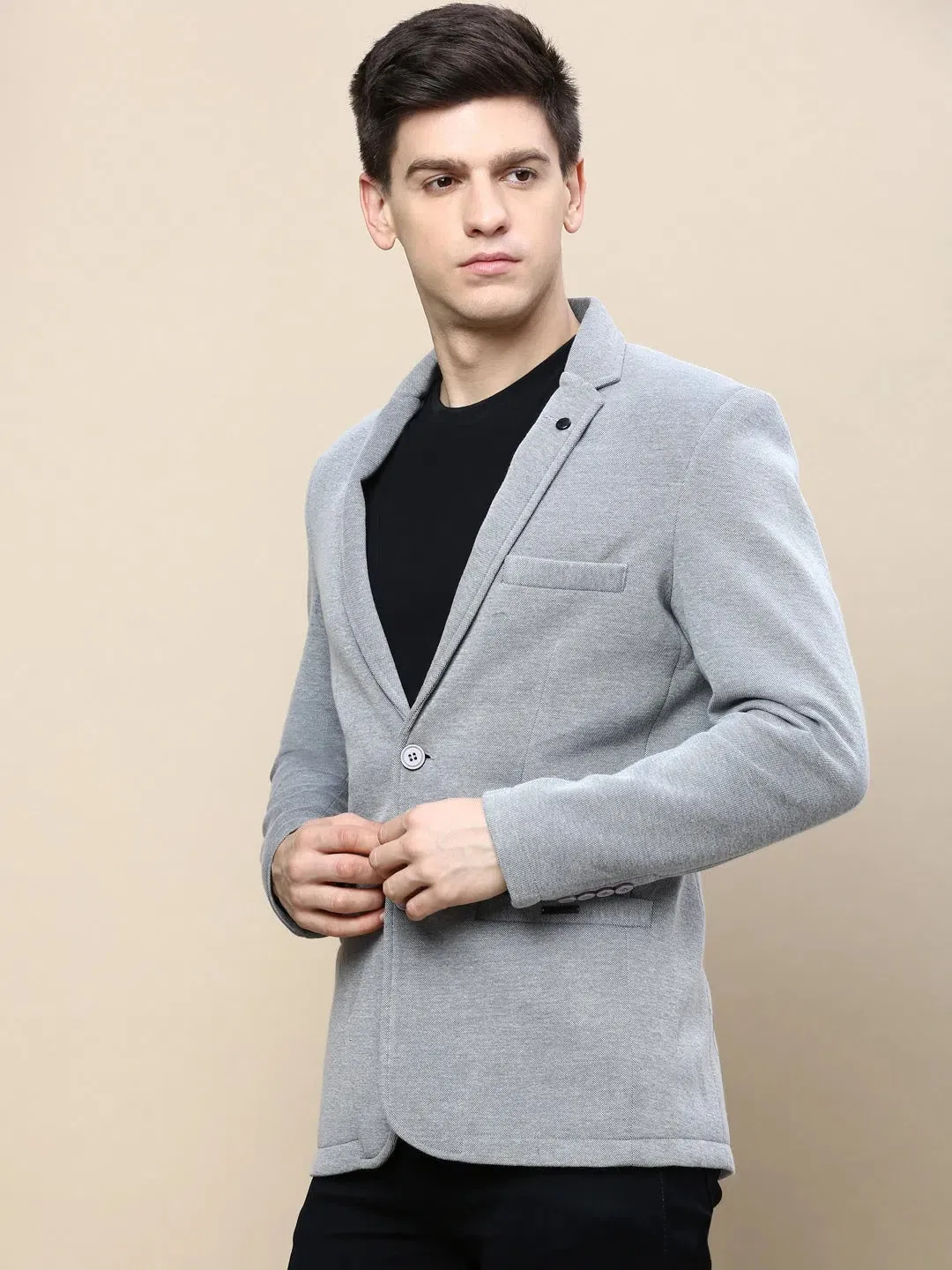 Men Grey Solid Casual Blazers-AR-41-Grey