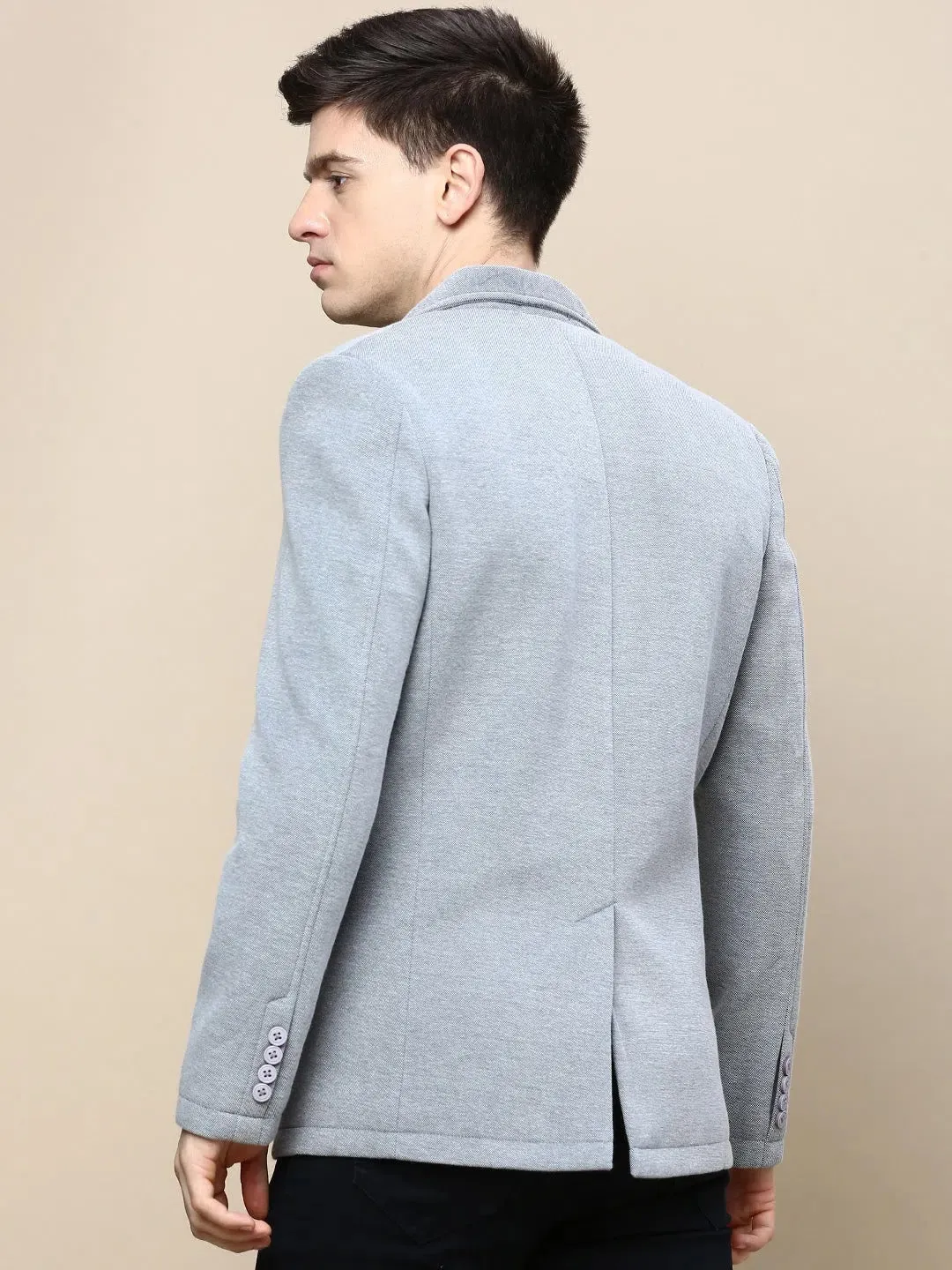 Men Grey Solid Casual Blazers-AR-41-Grey