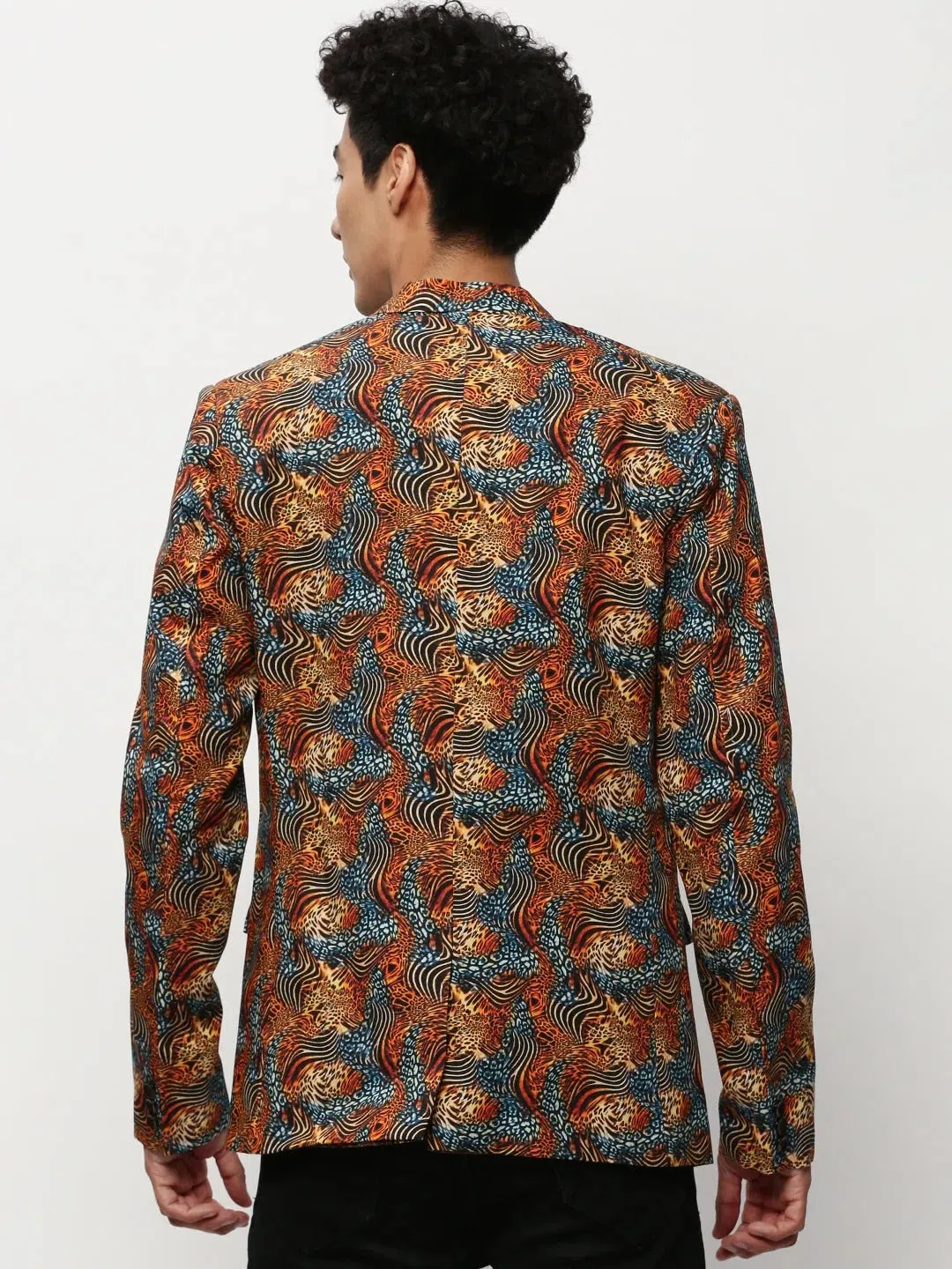 Men Orange Printed Casual Blazers-SOBLZ-080-7-Orange