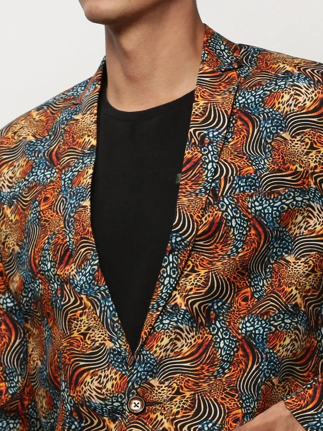 Men Orange Printed Casual Blazers-SOBLZ-080-7-Orange