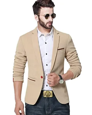 MENJESTIC Men's Slim Fit Formal/Party Blazer (Beige, 34)