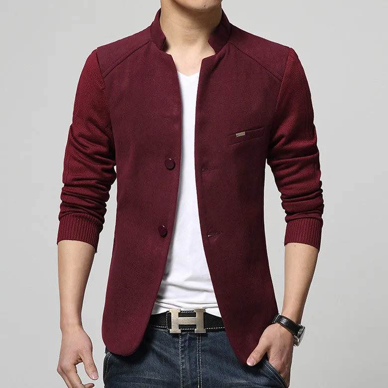 Mens Blazer Patchwork Suits For Men Red Blazers Slim Fit Woolen Outwear Coat Costume Homme Blazer Men