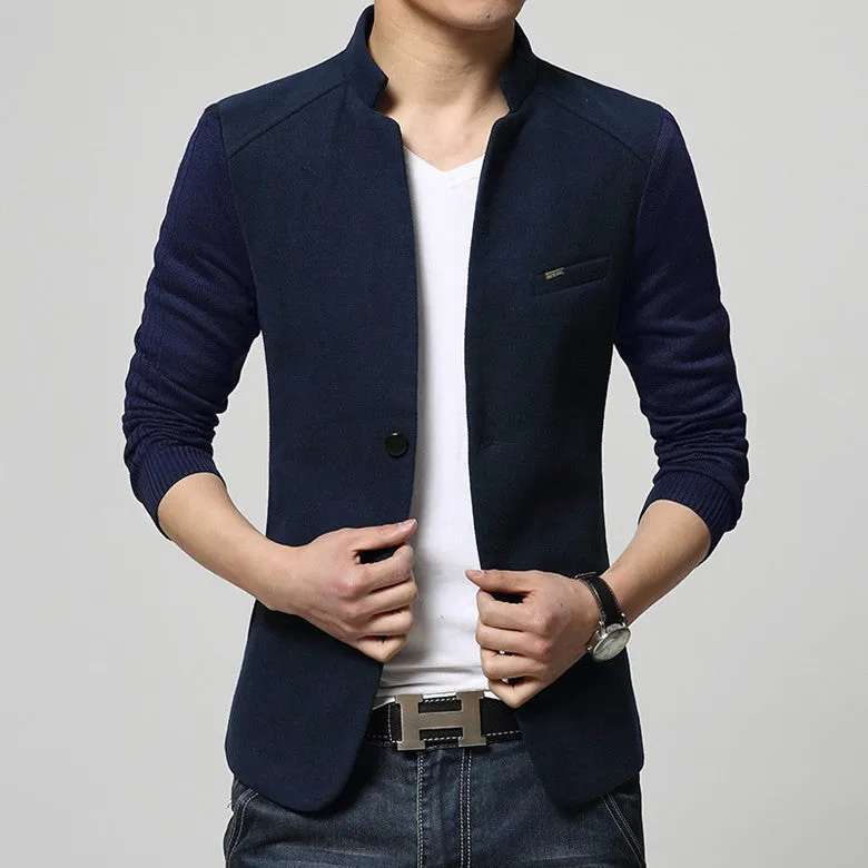 Mens Blazer Patchwork Suits For Men Red Blazers Slim Fit Woolen Outwear Coat Costume Homme Blazer Men