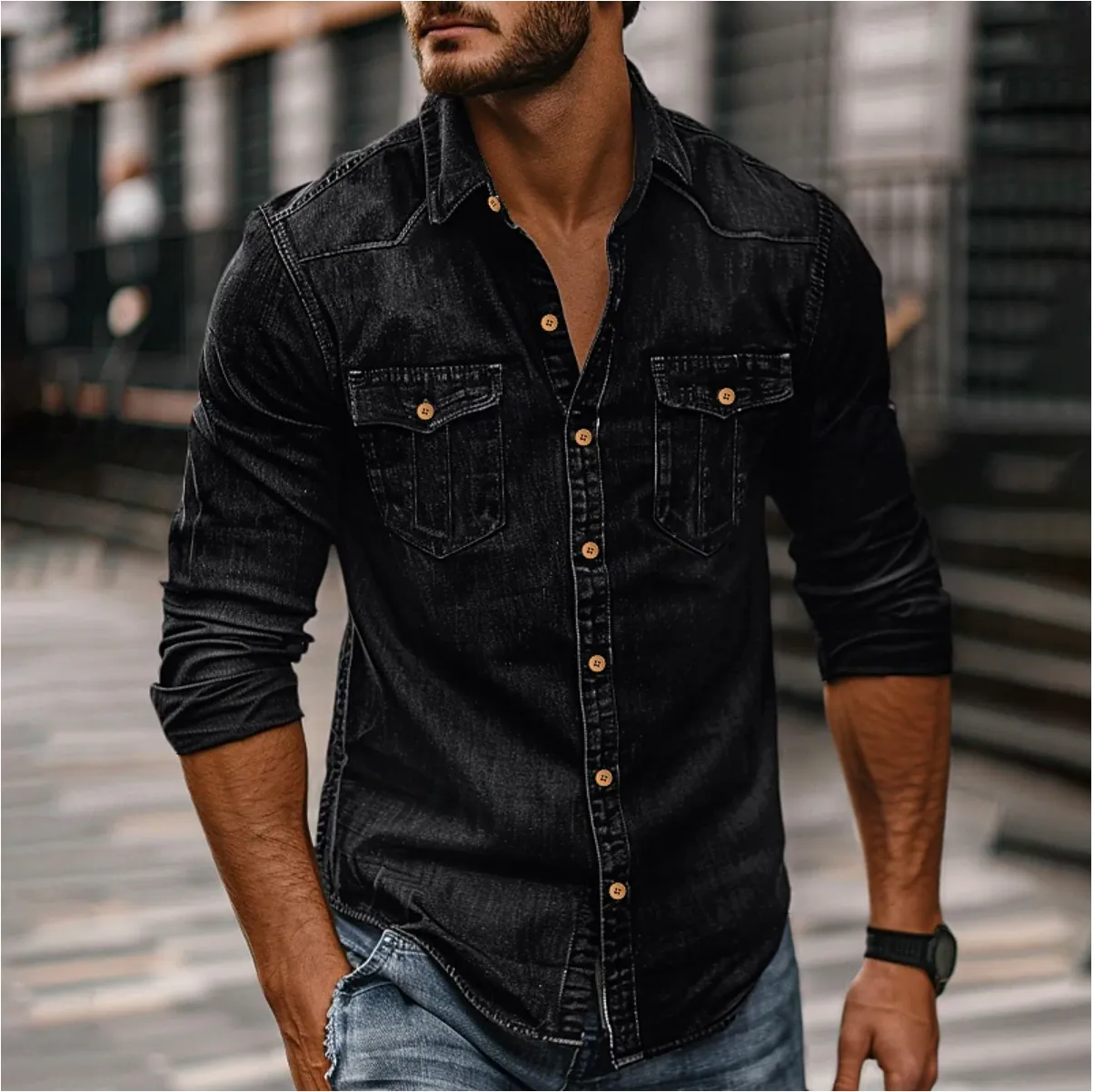 Men's Classic Denim Button-Up Shirt for Casual Wear – Lucas