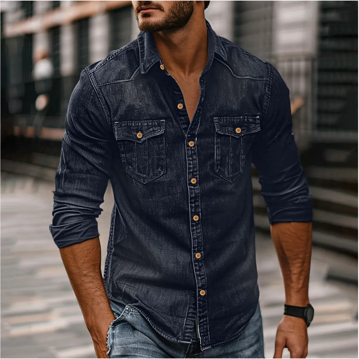 Men's Classic Denim Button-Up Shirt for Casual Wear – Lucas
